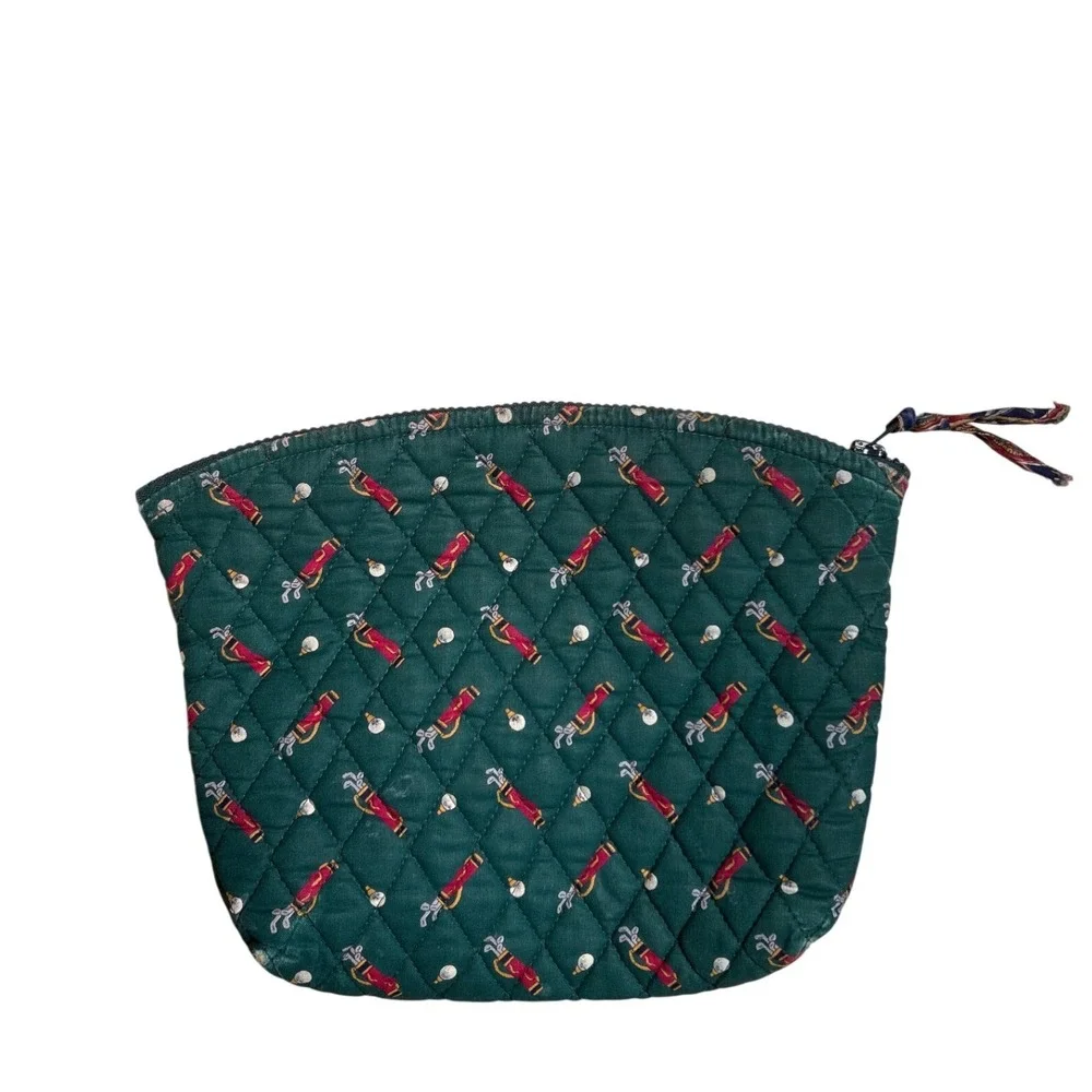 VTG Vera Bradley Quilted Golf Print Cosmetic Bag‎ Green Red 11